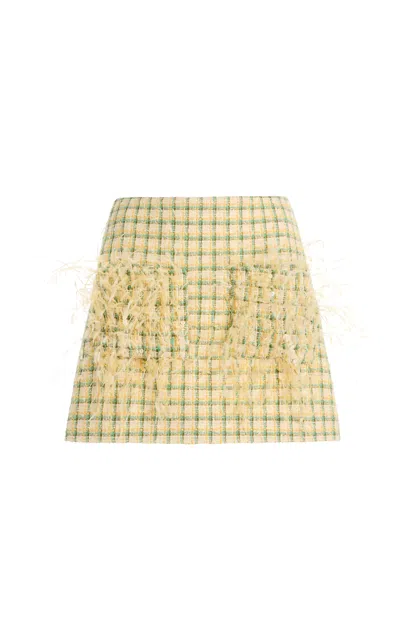 Oscar De La Renta Fringed-pocket Tweed Mini Skirt In Yellow