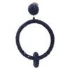 Oscar De La Renta Fully Beaded Double Hoop Drop Clip On Earrings In Black