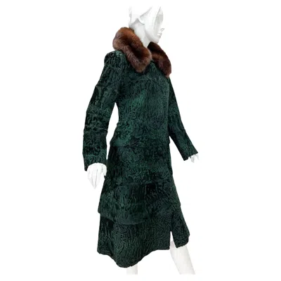 Pre-owned Oscar De La Renta F/w 2011 Collection Green Persian Lamb Russian Sable Coat Us 4