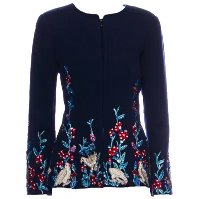 Pre-owned Oscar De La Renta F/w 2018 Runway Wool Cashmere Hand Embellished Jacket Us 10 In Black