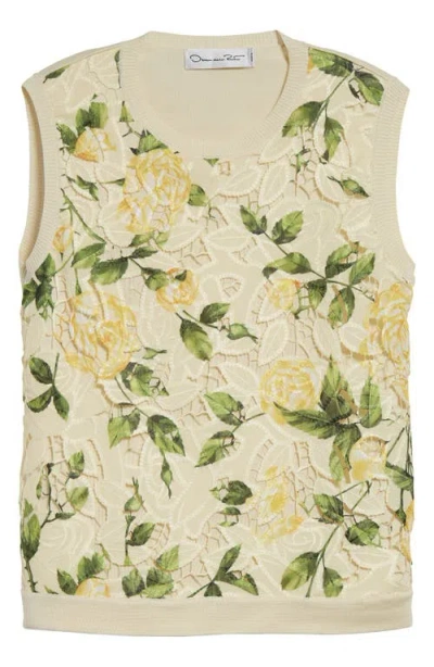 Oscar De La Renta Garden Rose Guipure Lace Sleeveless Sweater In Soft Yellow