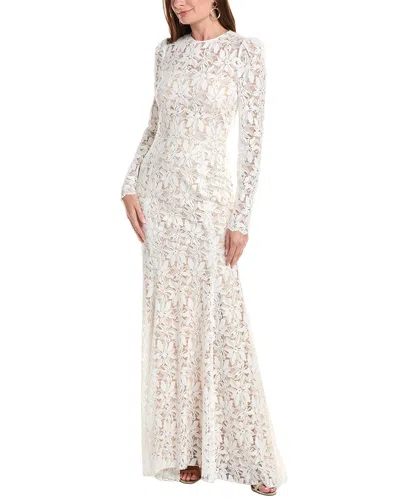 Oscar De La Renta Gardenia Lace Open Back Silk-lined Gown In White