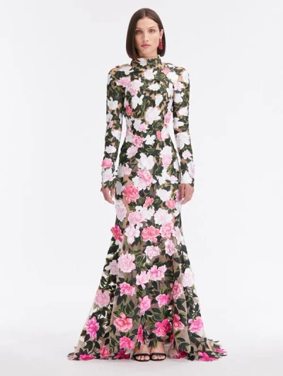 Oscar De La Renta Gardenia Threadwork Gown In Multi