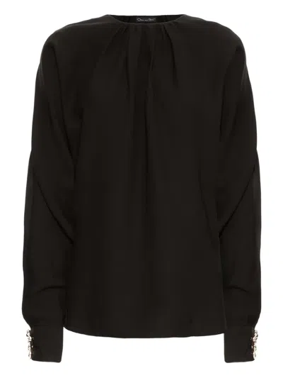 Oscar De La Renta Gathered-cuff Blouse In Black