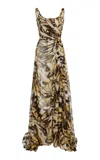 Oscar De La Renta Gathered Silk Chiffon Gown In Print