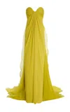 Oscar De La Renta Gathered Silk Chiffon Gown In Yellow