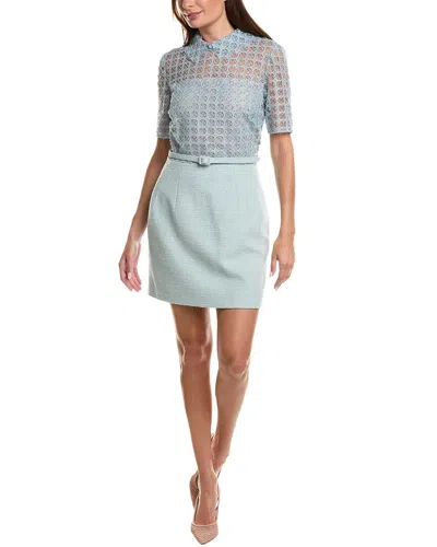 Oscar De La Renta Geo Petal Tweed Silk-lined Wool-blend Mini Dress In Blue