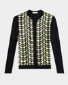 Oscar De La Renta Geo-print Silk Insert Crewneck Cardigan