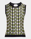 Oscar De La Renta Geo Print Silk Insert Knit Tank Top