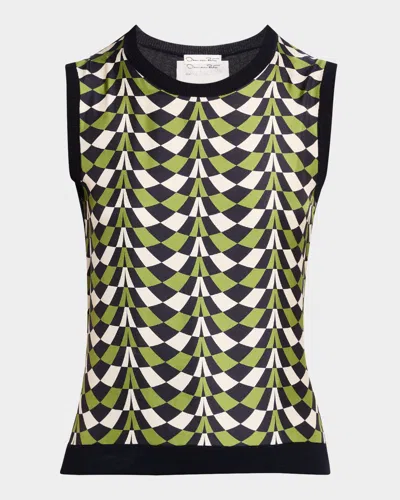 Oscar De La Renta Geo Print Silk Insert Knit Tank Top