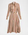 Oscar De La Renta Geo Silk Twill Long-sleeve Midi Shirtdress