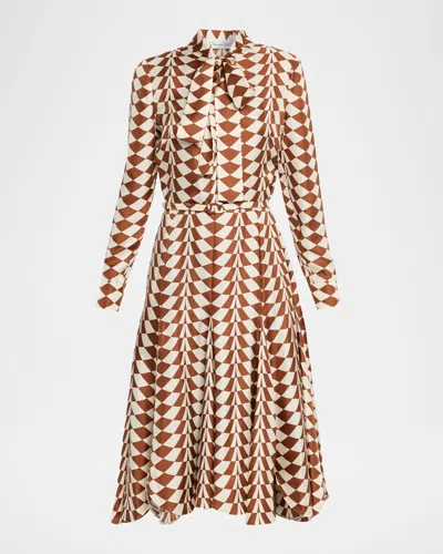 Oscar De La Renta Geo Silk Twill Long-sleeve Midi Shirtdress