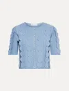 Oscar De La Renta Geometric Circle Cropped Cardigan In Blue