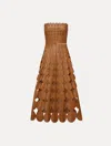 Oscar De La Renta Geometric Circle Cutout Leather Dress In Brown