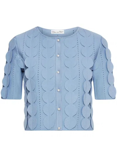 Oscar De La Renta Geometric Circle Cropped Cardigan In Blue
