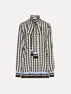 Oscar De La Renta Geometric Circle Silk Twill Blouse