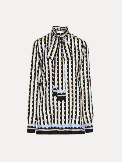 Oscar De La Renta Geometric Circle Silk Twill Blouse