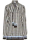 Oscar De La Renta Geometric Circle Silk Twill Blouse In Blue