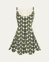 Oscar De La Renta Geometric Fit-and-flare Scalloped Wool Mini Dress In Green