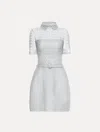 Oscar De La Renta Geometric Floral Guipure Tweed Dress In Blue