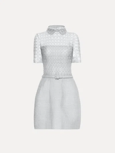 OSCAR DE LA RENTA GEOMETRIC FLORAL GUIPURE TWEED DRESS