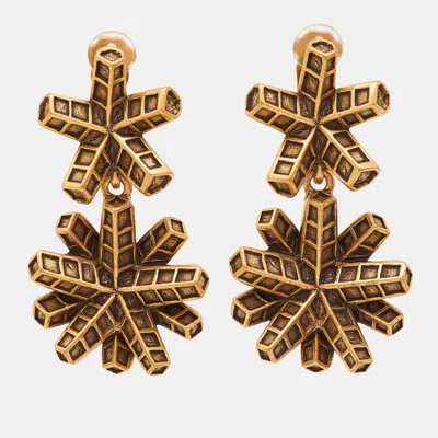 Oscar De La Renta Geometric Gold Tone Dangle Earrings In Brown