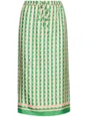 Oscar De La Renta Geometric Circle Silk Twill Skirt In Green