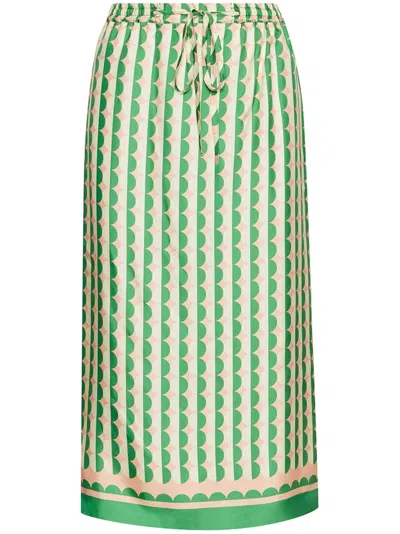 Oscar De La Renta Geometric-print Silk Skirt In Green