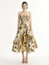 Oscar De La Renta Geometric Sequin Rosette Cocktail Dress In Brown