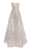 Oscar De La Renta Geometric Sequined Gown In Silver