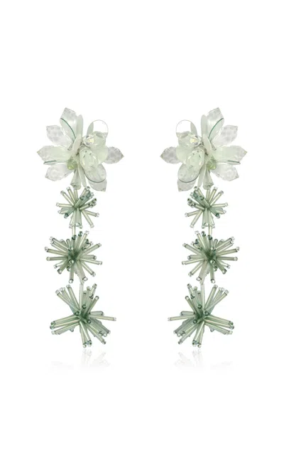 Oscar De La Renta Firework Bugle-bead Drop Earrings In Green