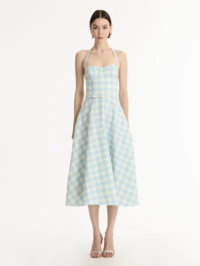 Oscar De La Renta Gingham-pattern Midi Dress In Blue