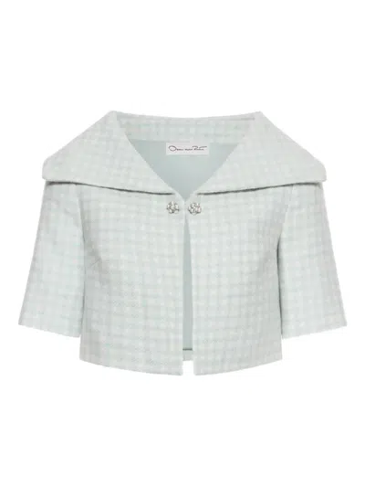 Oscar De La Renta Gingham-check Short-sleeve Jacket In Gray