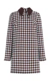 Oscar De La Renta Gingham Collared Wool-blend Mini Dress In Brown