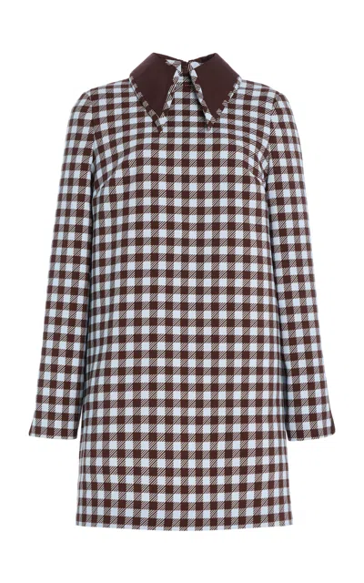 Oscar De La Renta Gingham Collared Wool-blend Mini Dress In Brown