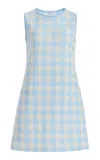 Oscar De La Renta Gingham Jacquard Mini Shift Dress In Blue