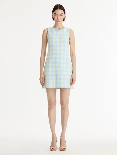 Oscar De La Renta Gingham Jacquard Mini Shift Dress In Blue