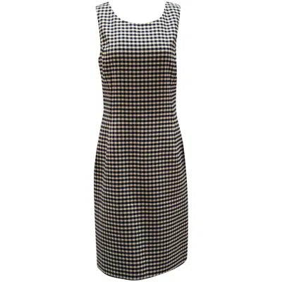 Oscar De La Renta Gingham Midi Dress In Black Wool