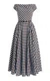 Oscar De La Renta Gingham Off-the-shoulder Poplin Midi Dress In Multi