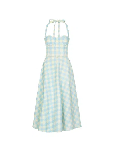 Oscar De La Renta Gingham-pattern Midi Dress In Blue