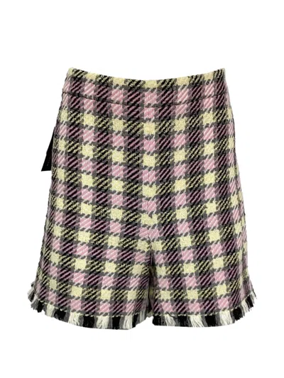 Pre-owned Oscar De La Renta Gingham-pattern Tweed Shorts In Pink