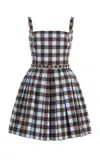 Oscar De La Renta Gingham Sleeveless Cotton-poplin Mini Dress In Multi