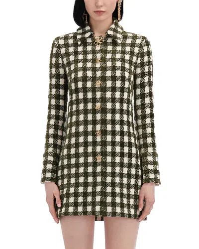 Oscar De La Renta Gingham Tweed Dress In Ivory/olive