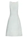 Oscar De La Renta Checked Tweed Sleeveless Dress In Blue