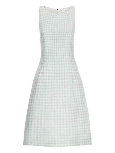 Oscar De La Renta Gingham Tweed Mini Dress In Blue