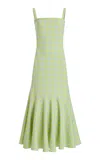 Oscar De La Renta Gingham Wool-blend Mermaid Midi Dress In Green