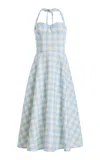 Oscar De La Renta Gingham Wool-blend Midi Dress In Blue