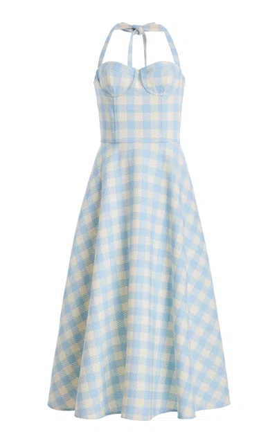 Oscar De La Renta Gingham Wool-blend Midi Dress In Blue