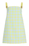 Oscar De La Renta Gingham Wool-blend Mini Dress In Green