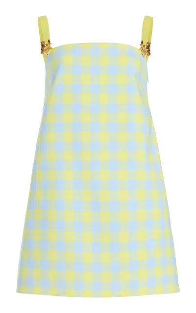Oscar De La Renta Gingham Wool-blend Mini Dress In Green